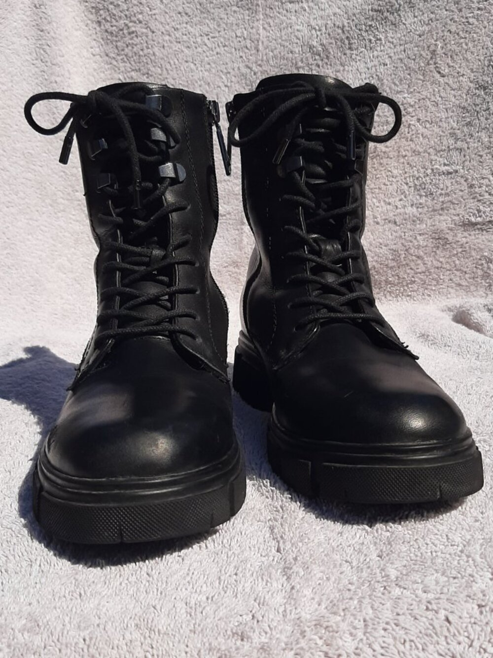 Blondo Black Leather Combat Biker Boots Size 7.5 Women’s Lace Up & Zipper